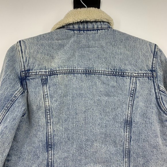 Old Navy Denim Jacket Sherpa Lined Button Light Blue Jean - Picture 9 of 11